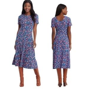 DRAPER JAMES TAMMY T-SHIRT DRESS WHISPY DITZY BLUE WHITE FLORAL SHORT SLEEVE XL